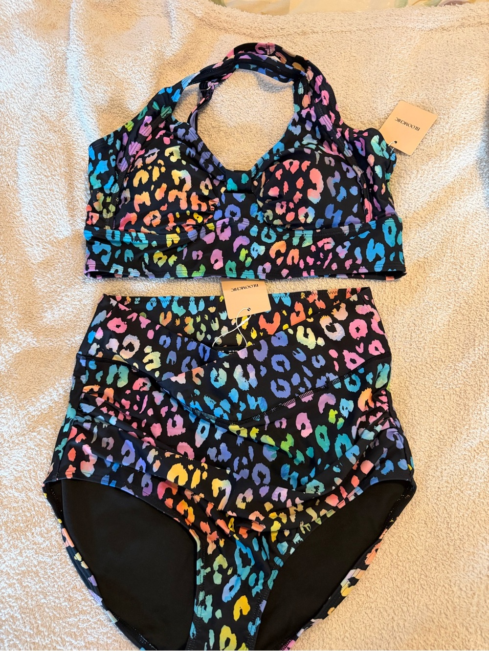 BloomChic Black Multicolor Leopard High-Waist Bikini